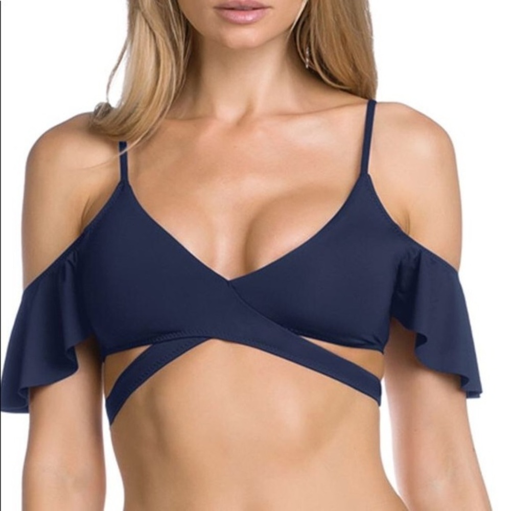 Becca Navy Off the Shoulder Bikini Top